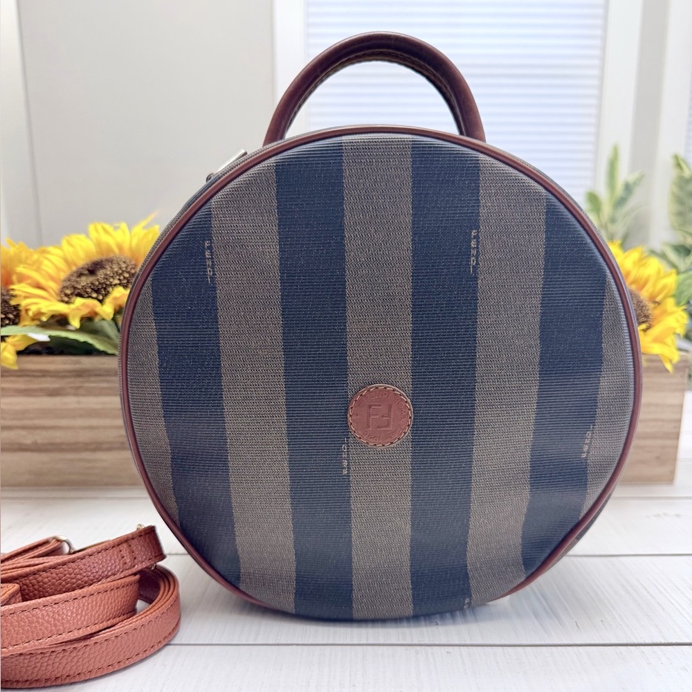 Vintage Fendi Pequin Round Travel Vanity, Crossbody HandBag
